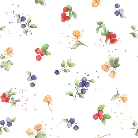 Jersey a watercolor pattern with berries and leaves