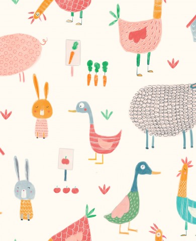 Satin cotton farm animals and birds