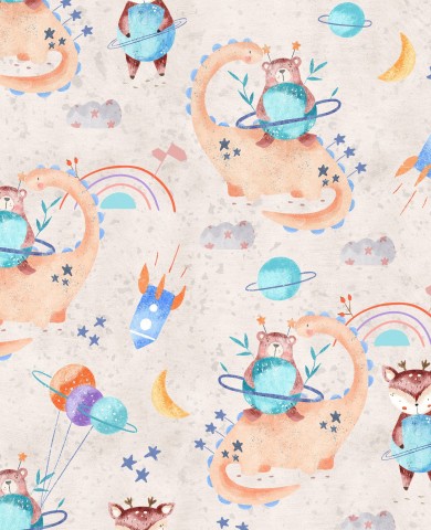 Jersey pattern with a dinosaur and other animals on it