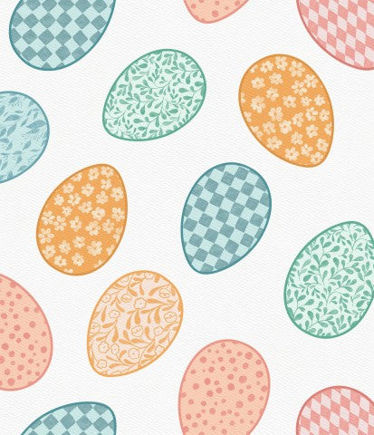 Uova di Pasqua colorate in maglia a coste su sfondo bianco