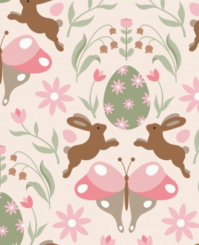 Rib Jersey bunnies, flowers and butterflies