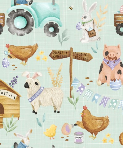 Waterproof fabric watercolor pattern with farm animals and animals