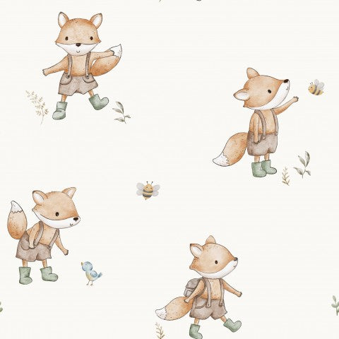 Canvas Cotton Outdoor Fox OffWhite - Naturligt design til frie sjæle: beige-hvidt mønster på hvid baggrund, ideelt til syning af udendørstasker, jakker