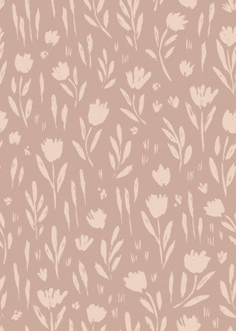 Jersey côtelé, un motif de papier peint floral rose et beige