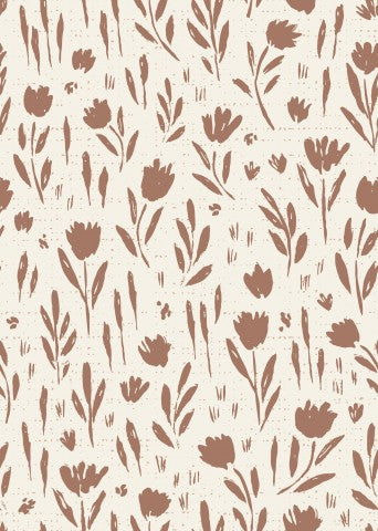 Satin bomuld brune og hvide blomster