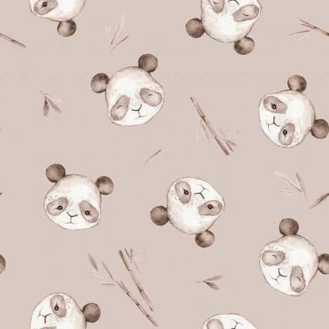 French Terry panda bears and bamboo sticks