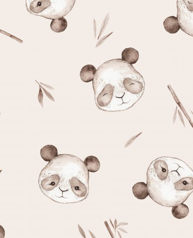 Lærredsstof panda i bomuld 30x30cm lys taupe - Tykt og blødt bomuldslærred i en lys taupe tone, ideelt til trendy projekter og tilbehør, sælges metervis til syning.