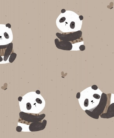 Vandtæt stofmønster af pandabjørne på en brun baggrund