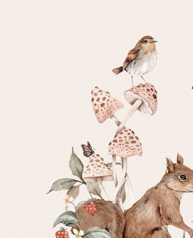 Jersey côtelé, illustration à l'aquarelle d'un écureuil et d'un oiseau