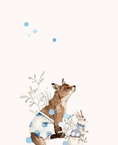 Panama a watercolor illustration of a fox and a rabbit