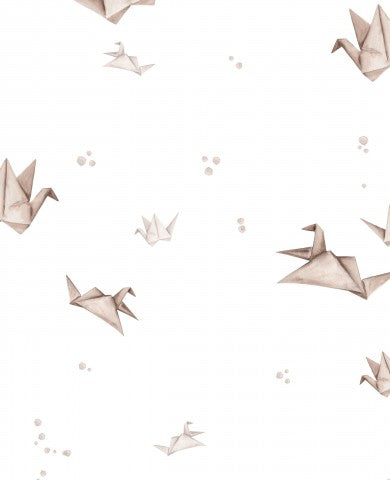 Satin cotton pattern of origami birds on a white background