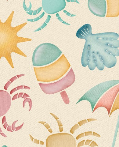 Satin cotton crabs, sun, umbrella and ice cream
