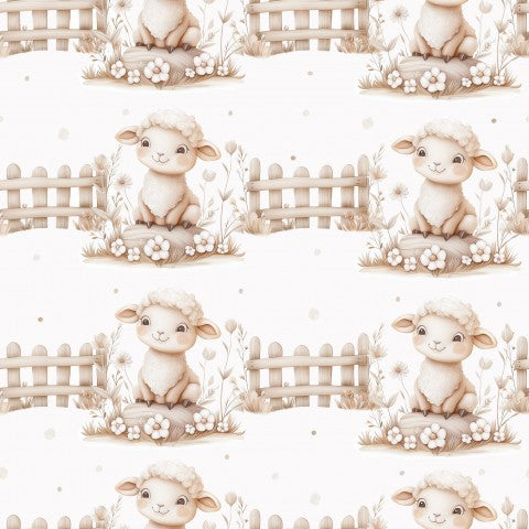 Waterproof fabric cute sheep and a fence