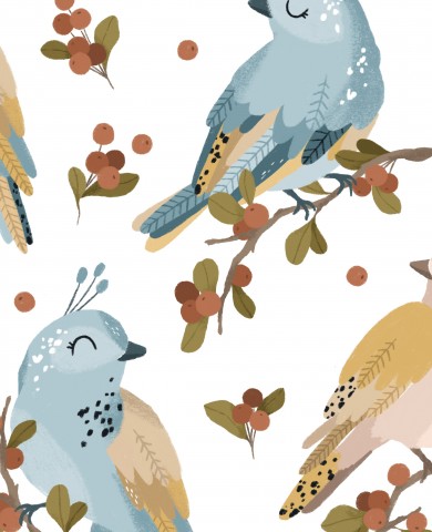 French Terry Birds and Berries