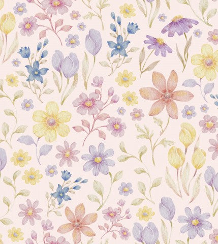 French Terry floral pattern with watercolor flowers