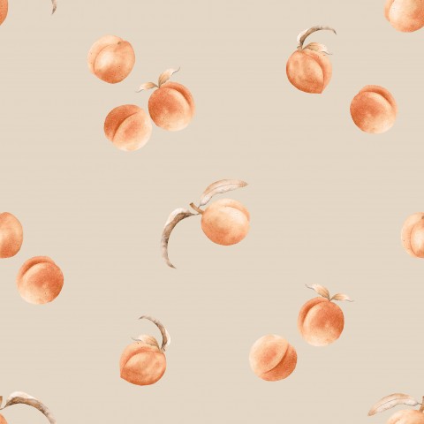 Tissu imperméable motif aquarelle avec des abricots sur fond beige