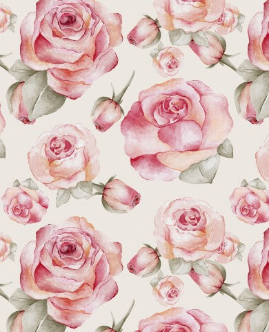 Jersey côtelé roses roses sur fond blanc