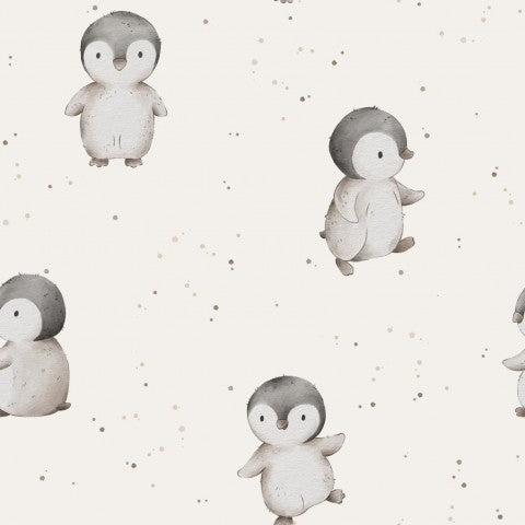 French Terry a penguin pattern on a beige background