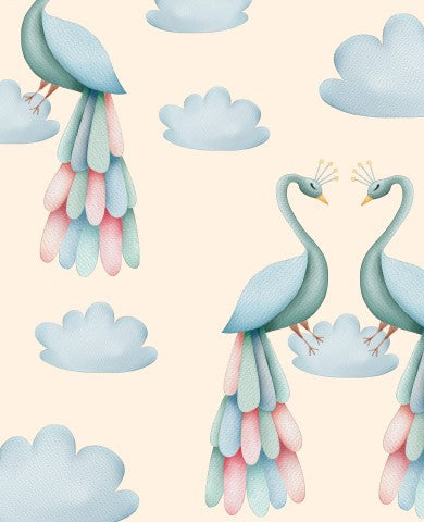 Pájaros y nubes coloridos de French Terry