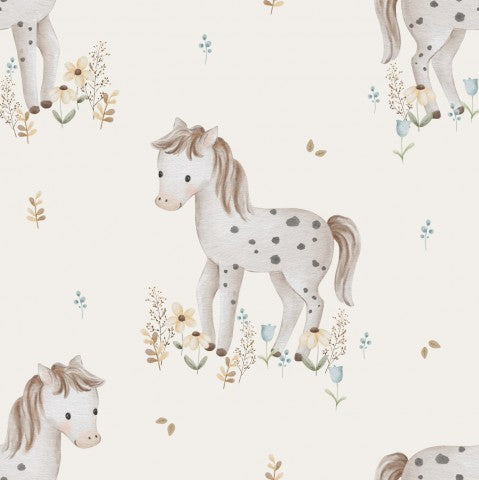 Tela di cotone Cavallo Fiori bianchi - Bellezza naturale in cotone bianco, ideale per tutti i tuoi progetti di cucito e creativi, venduto al metro, per cucire