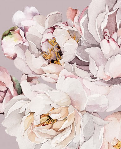 Satin Baumwolle ein Aquarell mit weißen und rosa Pfingstrosen