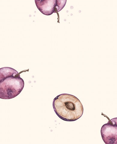 French Terry Aquarellpflaumen auf weißem Hintergrund