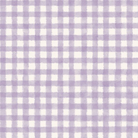 French Terry a purple and white gingham fabric