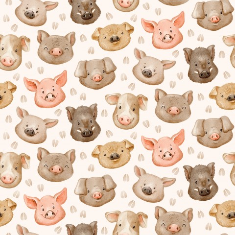 Bekleide Ihre Kreationen mit Piggy Faces Cream - charmante Baumwoll-Canvas-Meterware für den Nähsalon