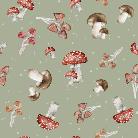 SoftShell mushrooms and champignons on a green background