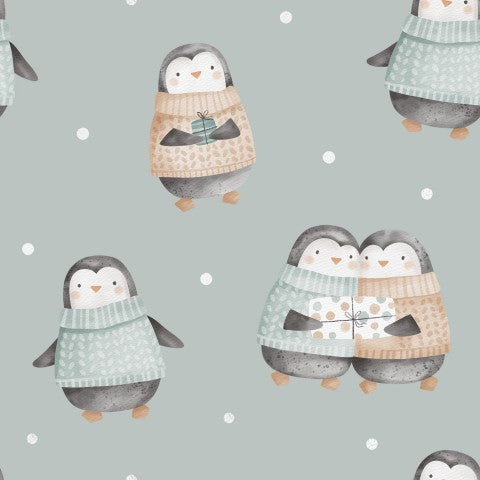 Satin cotton penguins in sweaters