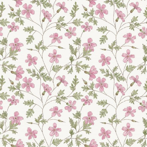 Waterproof fabric pink flowers and leaves on white background