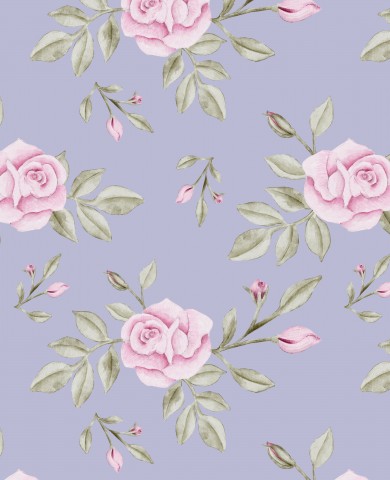 French Terry pink roses on a purple background