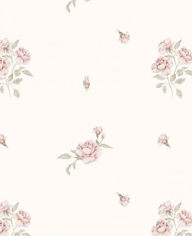 French Terry a pink rose wallpaper on a white background