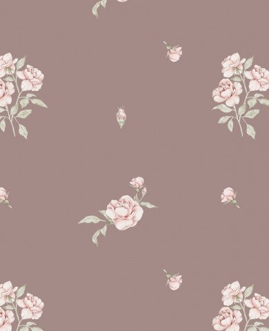 Wasserdichter Stoff rosa Rosen und Blätter auf braunem Hintergrund