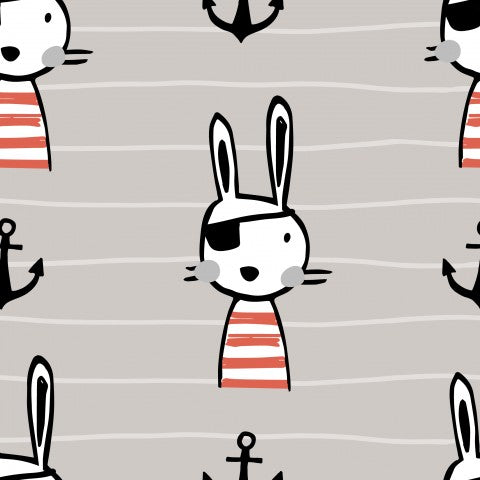 Waterproof fabric with a cartoon rabbit and an anchor