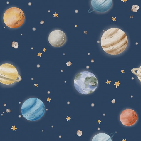 Canvas Baumwolle Planeten Marine - Natürliche Material-Qualität zum Nähen: Weiche, atmungsaktive Baumwoll-Mischung mit marineblauer Farbe für ein stilvolles Er