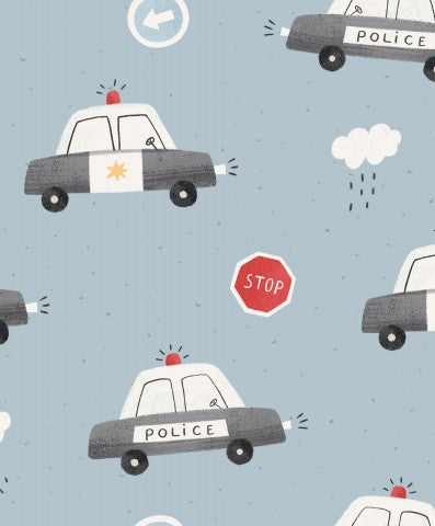 French Terry Polizeiautos und Stoppschildern