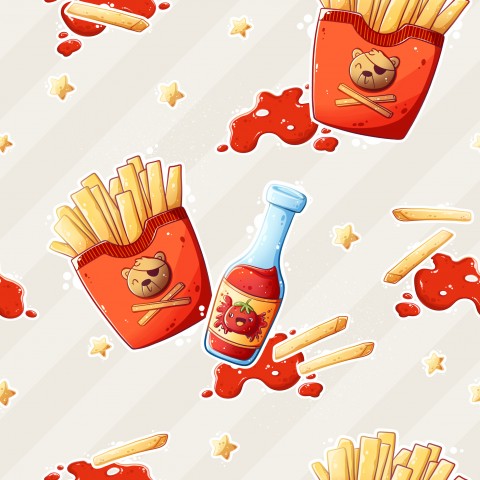 Herzliche Küchen-Stimmung: Canvas-Baumwolle für Pommes Frites und Burger-Hüllen mit cremefarbenen Streifen. Ideal für die Herstellung von Food-Trends wie Burge