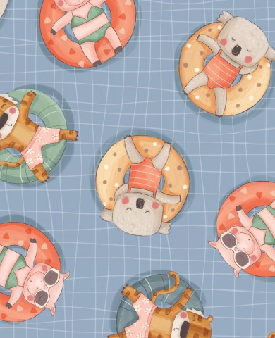 Satin cotton cute animals on the beach