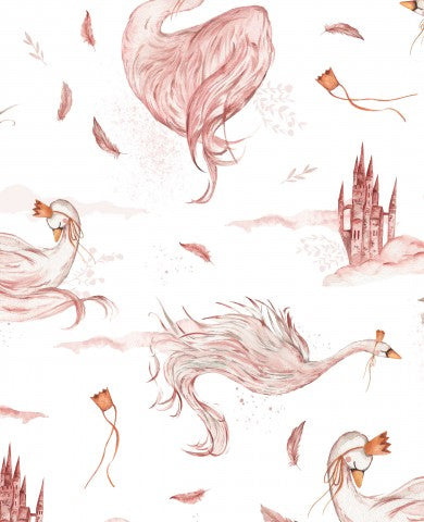 Jersey swans and a castle in watercolor