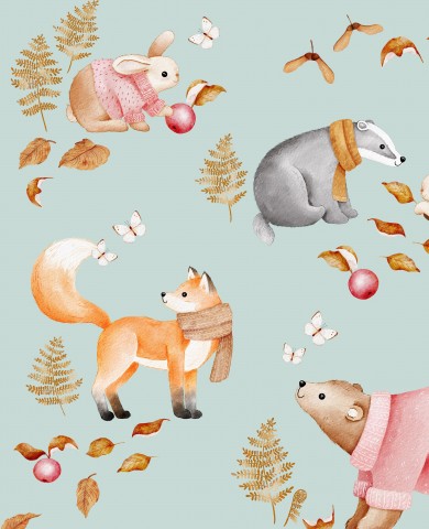 Waterproof fabric watercolor animals and leaves
