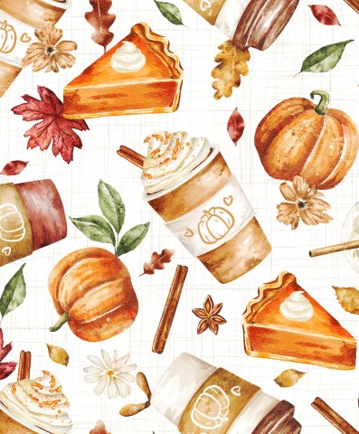 Muslin pumpkins and coffee cups