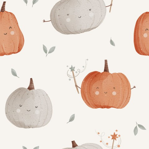 Satin cotton pumpkins and leaves