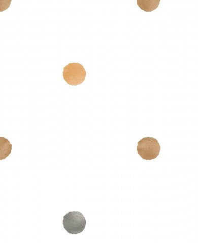 French Terry a white and gold polka dot pattern