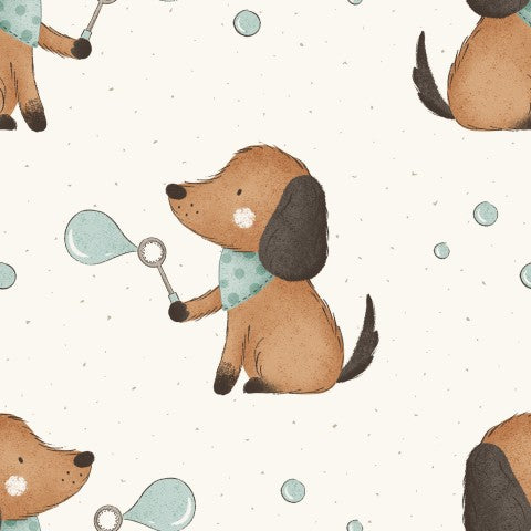 French Terry a dog and bubbles