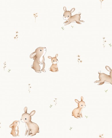 Rib jersey pattern of bunnies on a white background