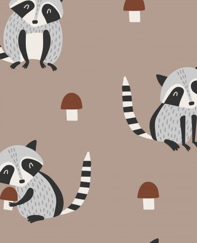 Canvas cotton raccoons and mushrooms