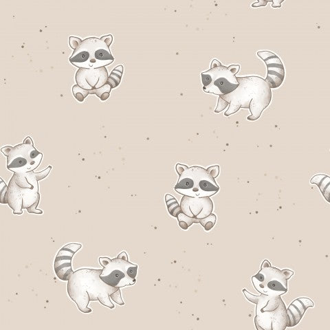 French Terry a raccoon pattern on a beige background