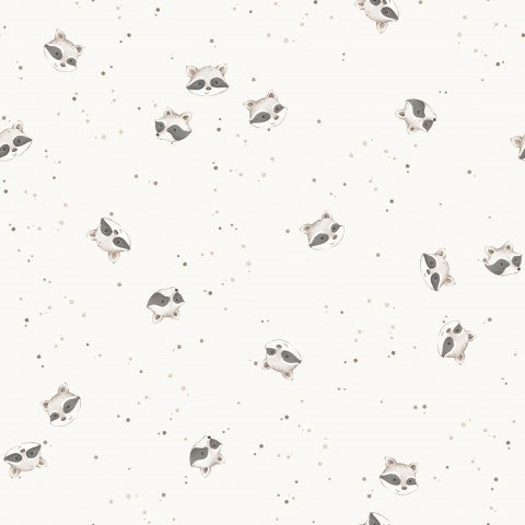 Satén de algodón con estampado blanco-gris con gatos y estrellas.