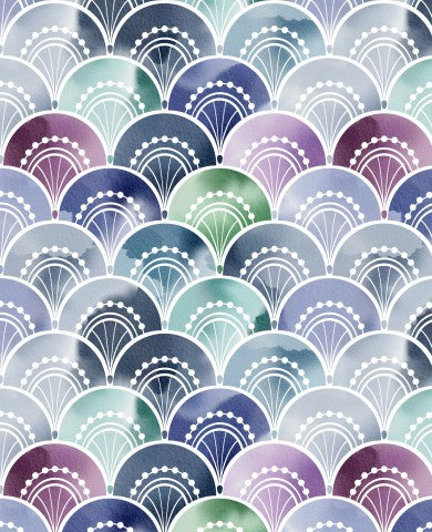 Muslin a watercolor pattern in the colors blue, purple and green